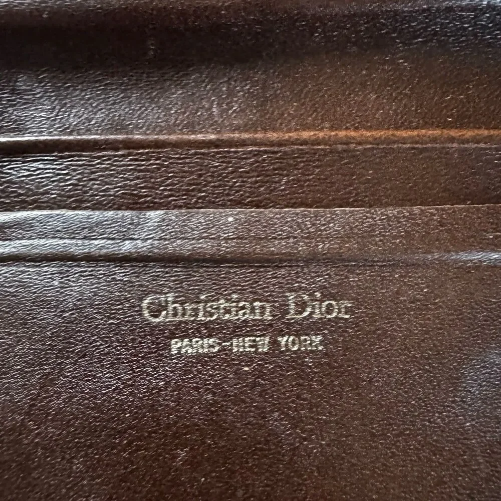 Christian Dior Vintage Brown Trotter Button Bifold Small Authentic Wallet